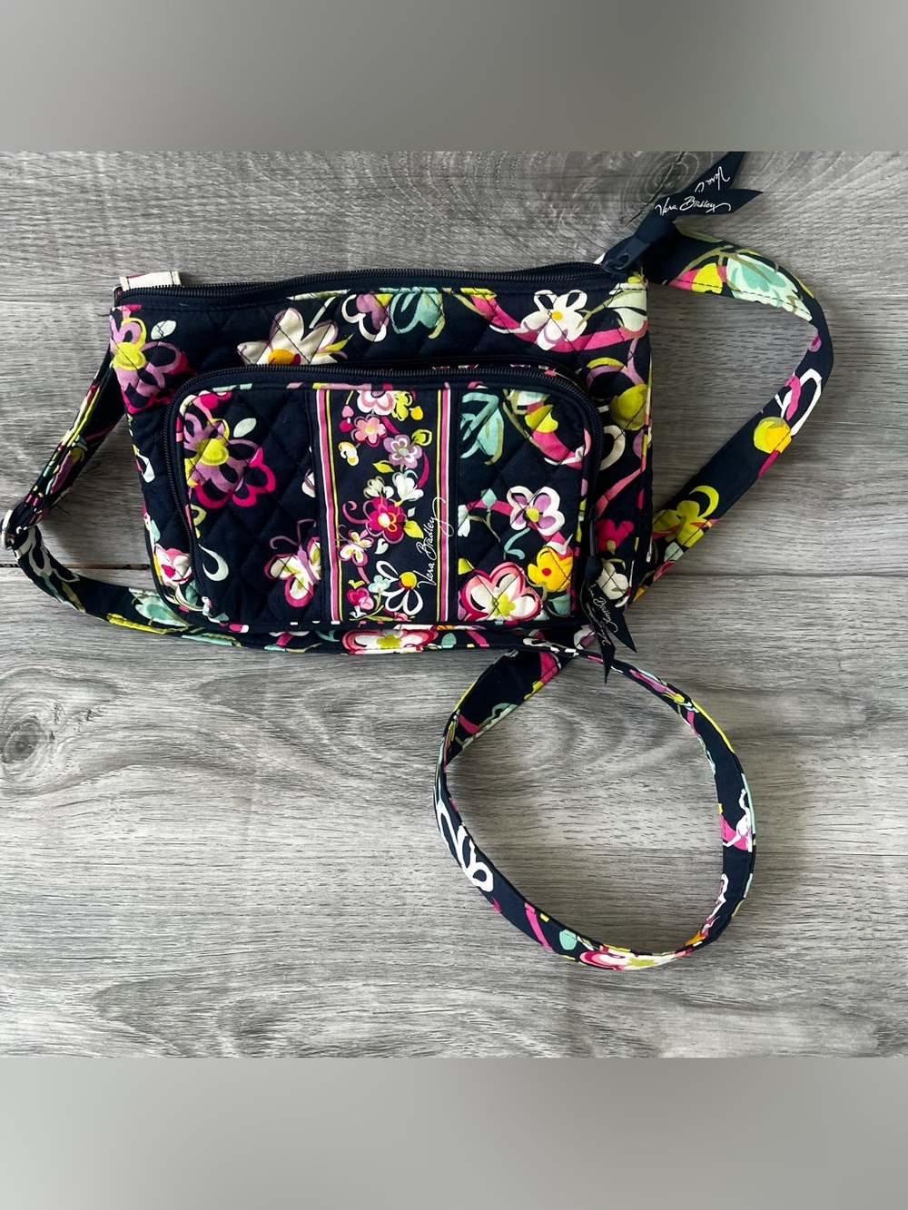 Vera Bradley Navy Quilted Floral Crossbody in Ribbons pattern